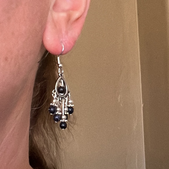 22059 Blue Sandstone Chandelier Earrings - Picture 5 of 6